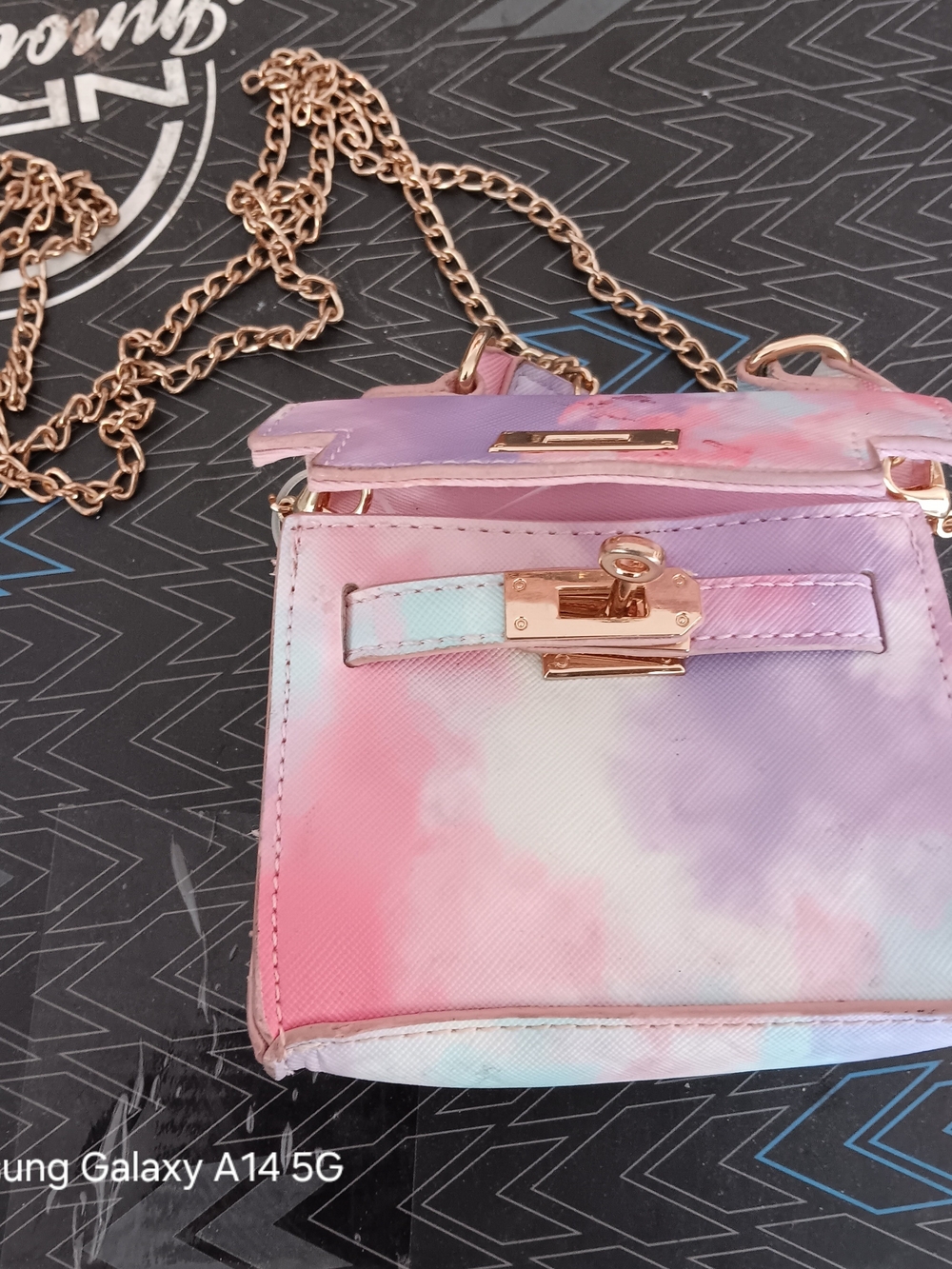 Fashion Nova Pastel Pink Lavender and Light Blue Mini Crossbody with Gold Chain